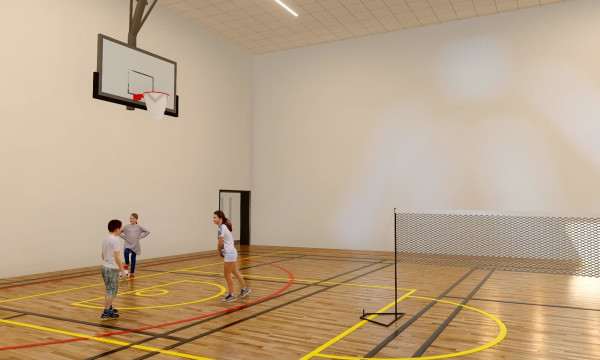 group of windsor olympus academy students playing in the sports hall